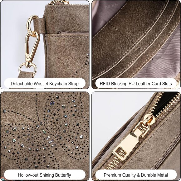 Gray slim fit PU leather wristlet wallet with RFID tech, versatile clutch for wo - Picture 4 of 6